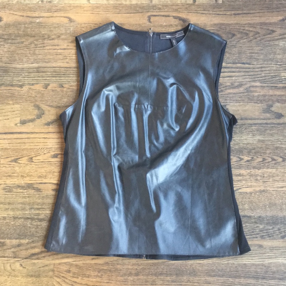 Black vegan leather BCBG top